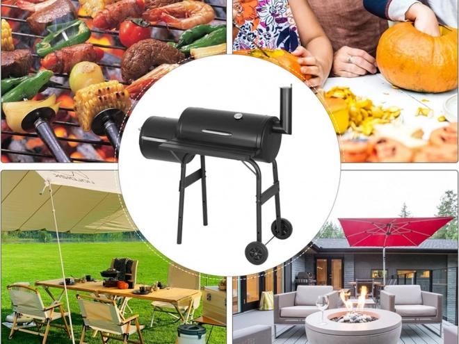 Barbecue de jardin au charbon de bois avec fumoir et roulettes