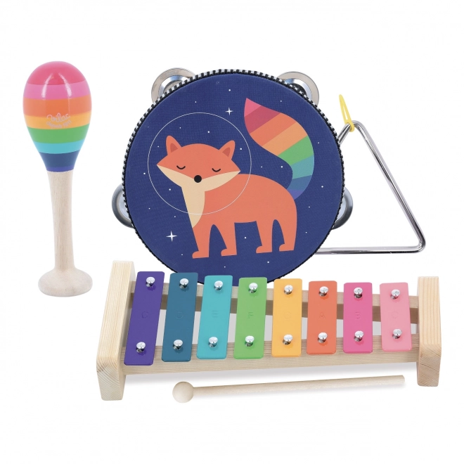 Ensemble d'instruments de musique pour enfants avec motifs d'animaux et arc-en-ciel