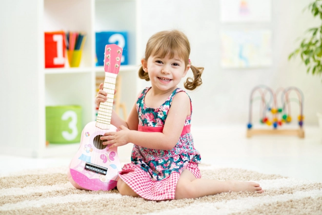 Guitare en bois pour enfants, cordes métalliques, rose ECOTOYS
