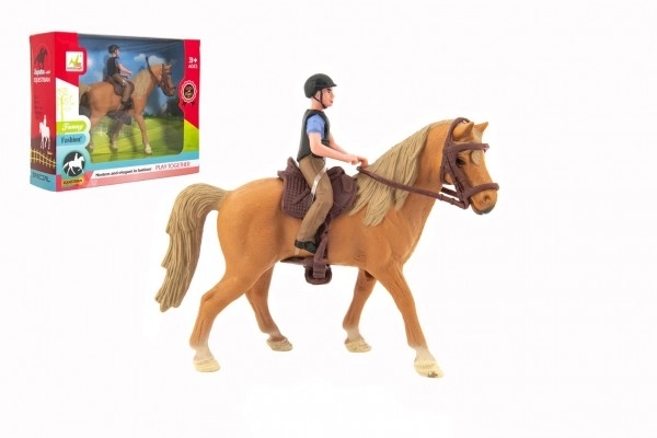Cheval + jockey plastique 15cm dans boîte 20x16x5,5cm