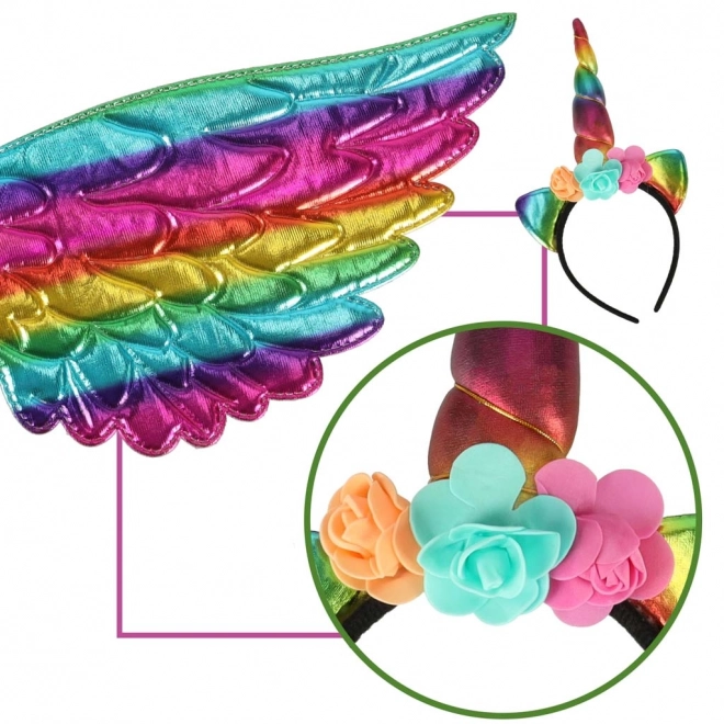 Costume de licorne avec jupe arc-en-ciel et diadème