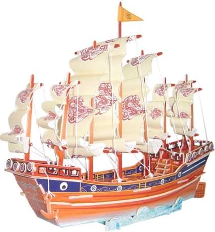 Puzzle 3D en bois Voilier coloré