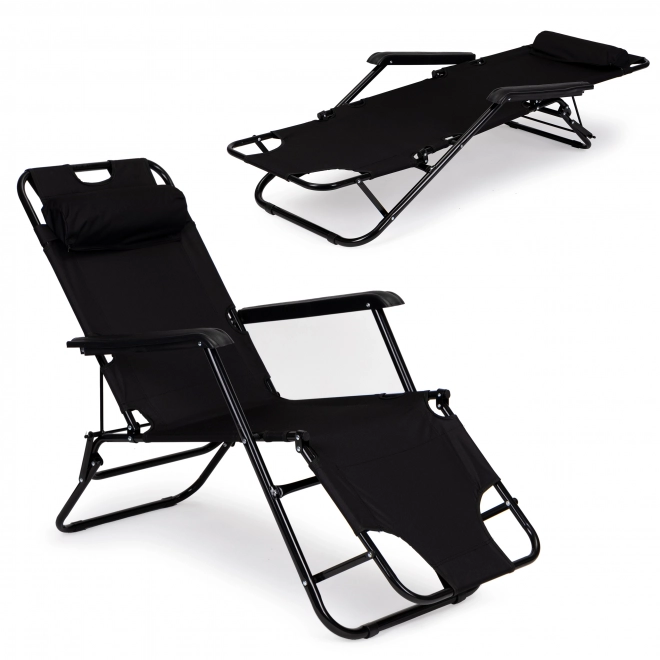 Chaise longue de jardin avec appui-tête, structure pliante, noire, MultiGarden
