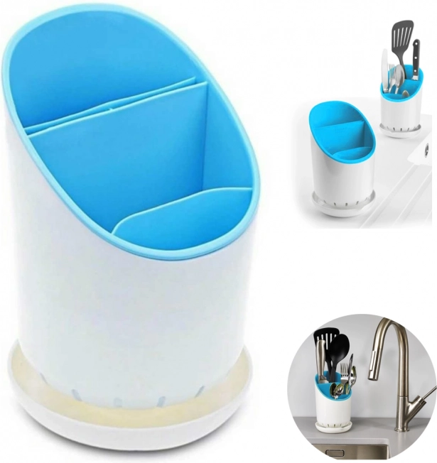 Organisateur pour couverts de cuisine avec égouttoir bleu