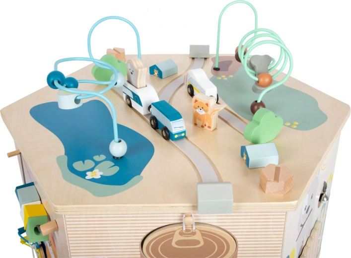 Couvercle réversible : labyrinthe, circuit de train et ardoise