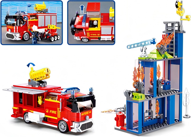 Camion de pompiers d’action avec canon à eau