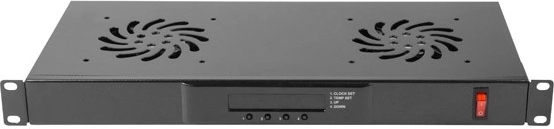 Panneau de ventilation LCD horizontal 1U avec thermostat pour baies, 19 pouces, 2 ventilateurs, 230 V, noir