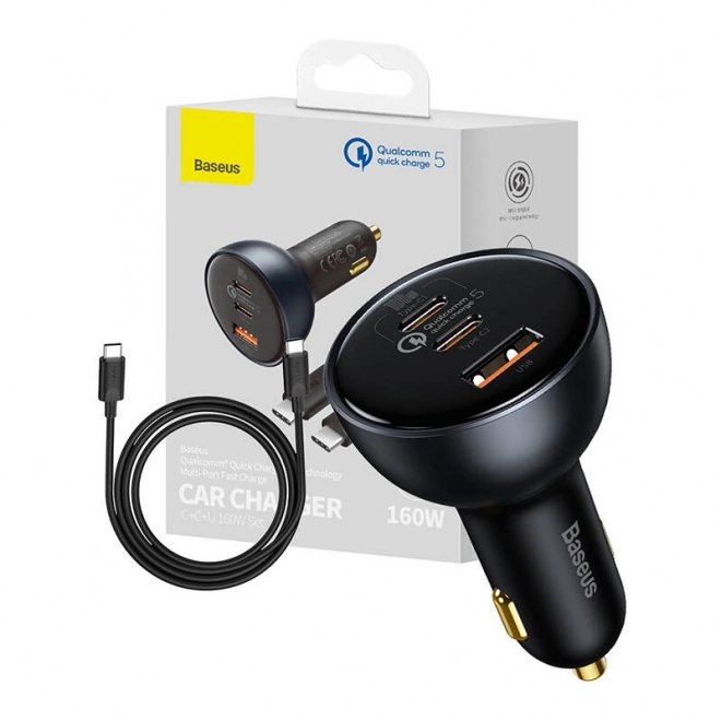 Chargeur de voiture Baseus Qualcomm, USB, 2x USB-C, 160 W (gris)