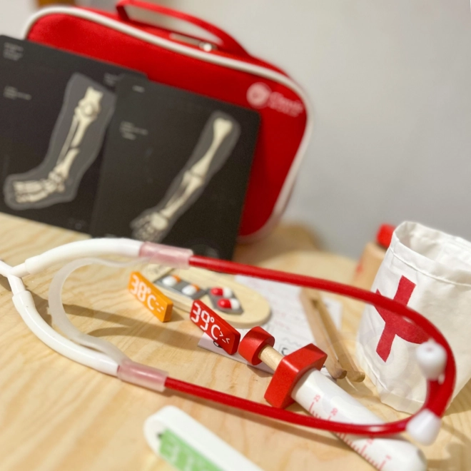 Set docteur/médecin 19 pièces bois/plastique en emballage papier 21x16x8cm