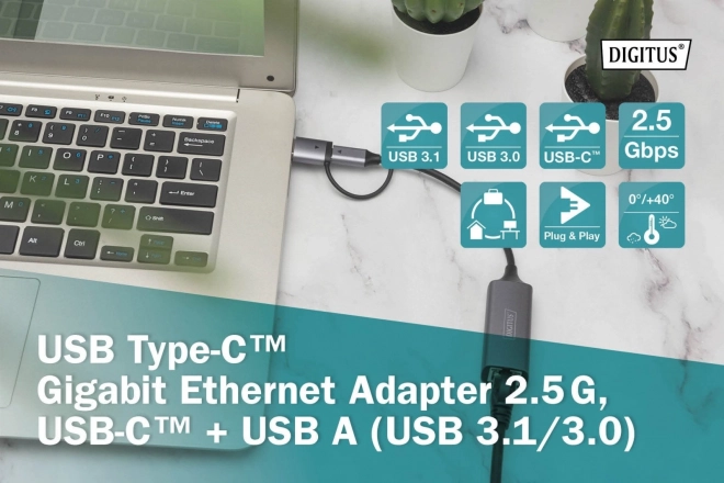 Adaptateur Digitus USB-C à USB-A vers RJ45 2,5 Gigabit Ethernet