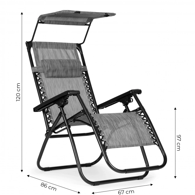 Chaise de jardin/plage pliable et réglable avec auvent gris