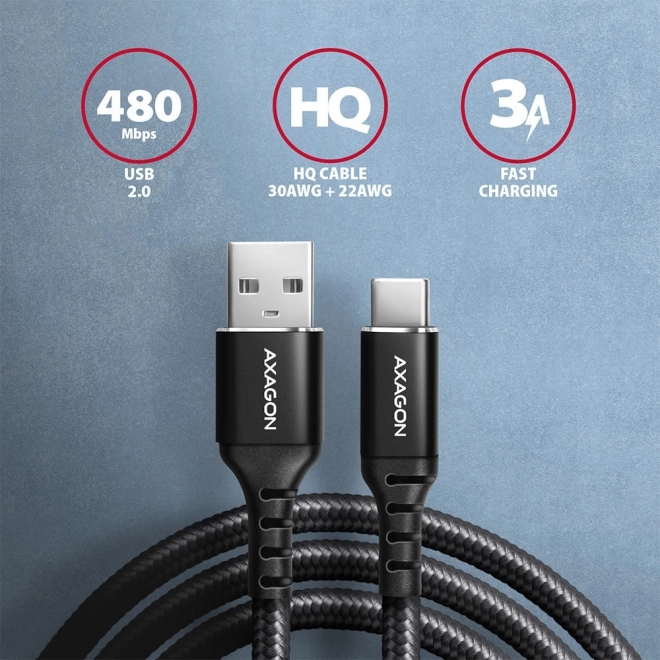 Câble USB Axagon USB-C vers USB-A, 1m, noir