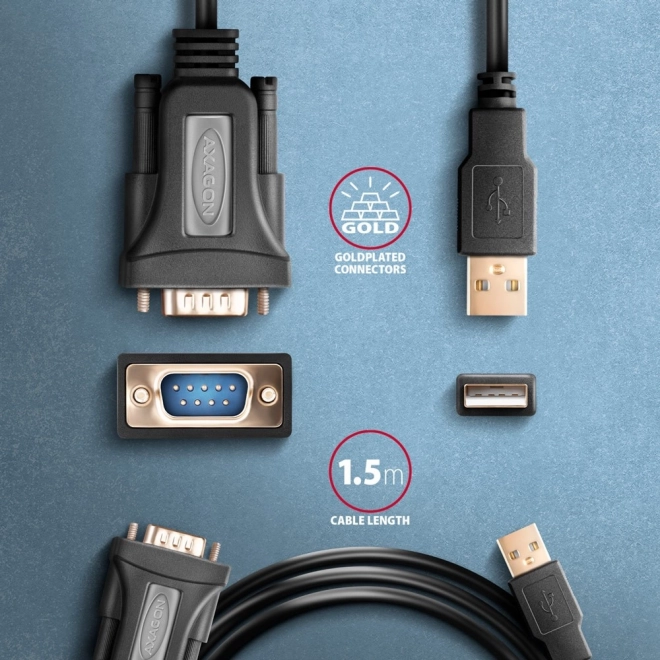 Adaptateur USB 2.0 vers RS-232 avec port série, câble 1,5m, puce FTDI
