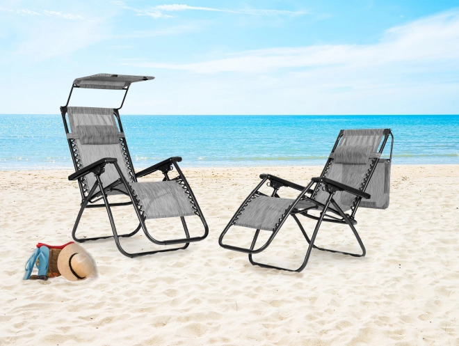 Chaise de jardin/plage pliable et réglable avec auvent gris