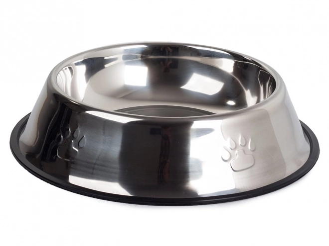 Bol en métal pour chiens et chats avec surface argentée et base en caoutchouc 1,3 l