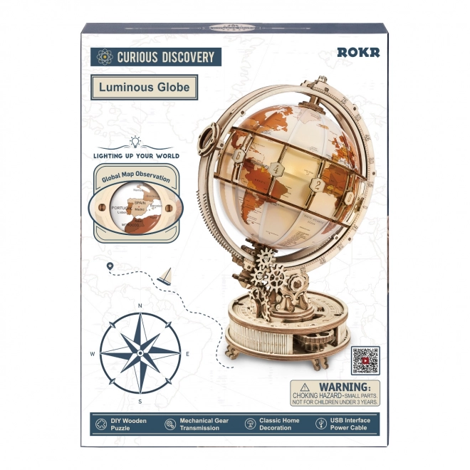 RoboTime Puzzle mécanique 3D en bois Globe lumineux