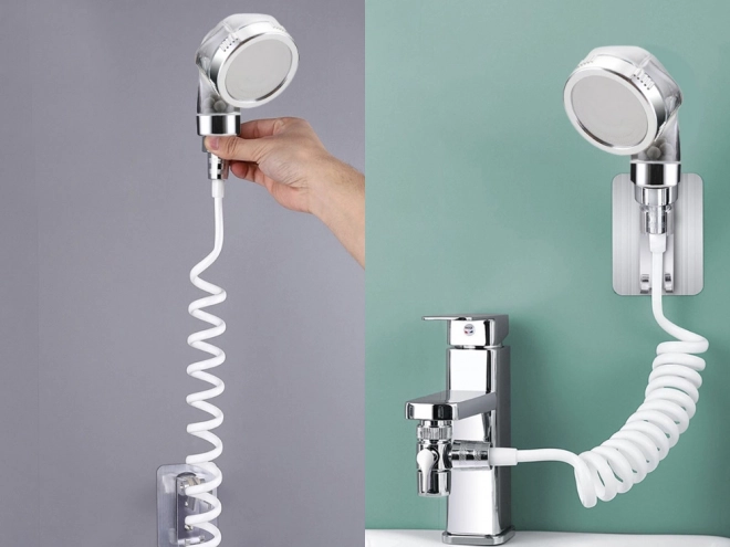 Pomme de douche universelle avec robinetterie de salle de bain