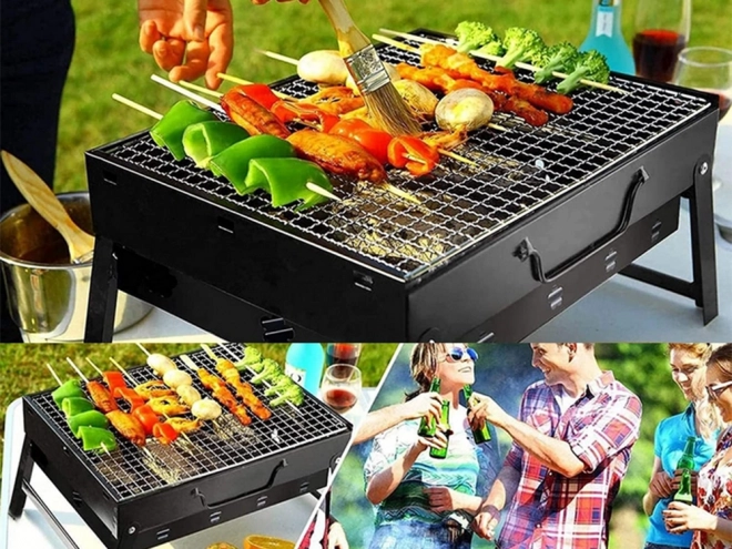 Gril portable pliable au charbon de bois pour camping et BBQ