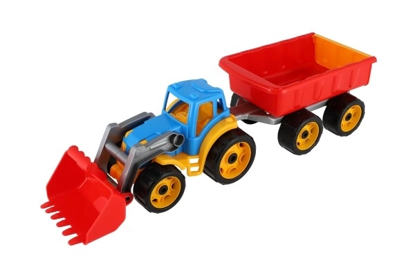 Tracteur/chargeur/pelleteuse avec remorque en plastique allongé pour mouvement libre 2 couleurs en filet 16x61x16cm