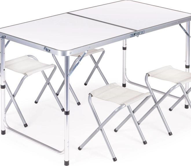 Table de camping pliante avec 4 tabourets MultiGarden, blanc