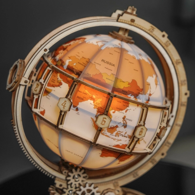 RoboTime Puzzle mécanique 3D en bois Globe lumineux