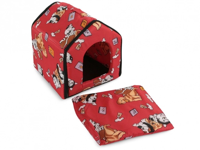 Tente textile rouge pour petits animaux de compagnie avec coussin