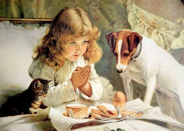 Kit de peinture au diamant - Fille au petit-déjeuner avec un chien