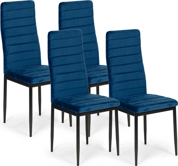 Chaises de salle à manger avec dossier profilé - velours bleu - lot de 4 pièces