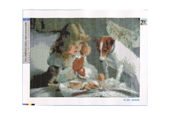 Kit de peinture au diamant - Fille au petit-déjeuner avec un chien