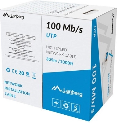 Câble LAN UTP 100 Mb/s 305 m CCA plein conducteur, bleu