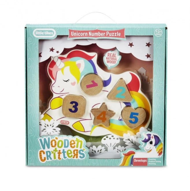 Puzzle en bois Little Tikes avec chiffres - Licorne, Dinosaure, Lama