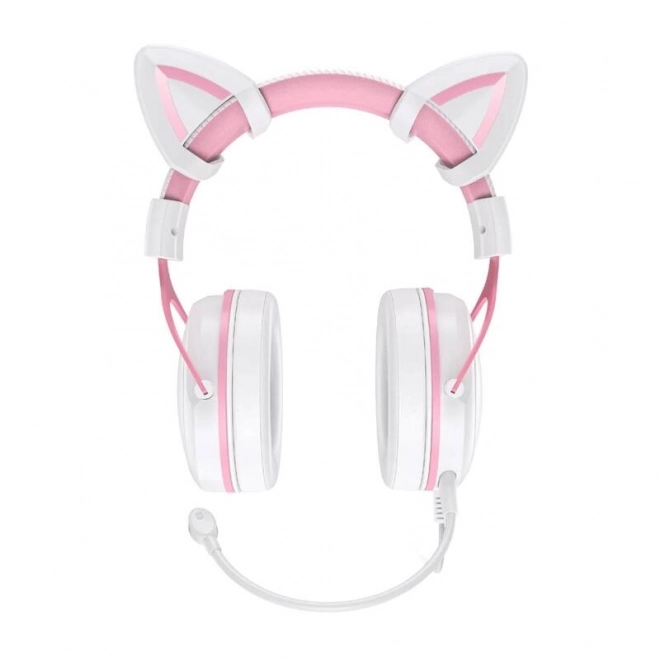 Casque de jeu Onikuma X10 blanc et rose avec oreilles de chat