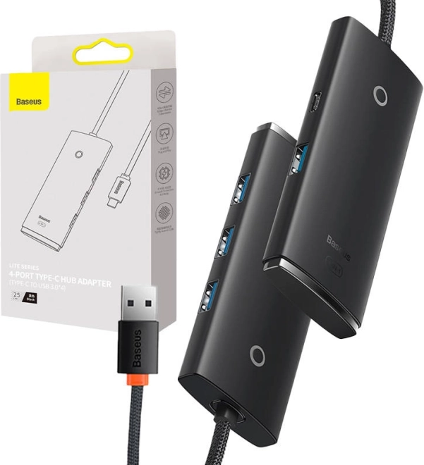 Adaptateur USB-C Baseus OS-Lite avec 4 ports USB 25 cm noir
