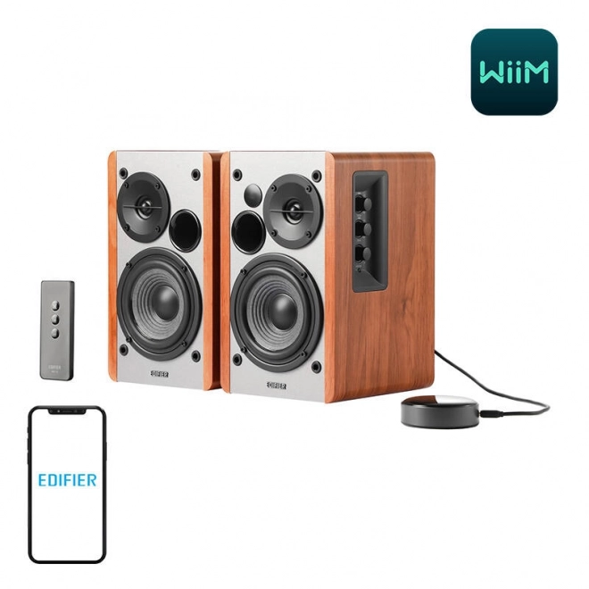 Haut-parleurs Edifier R1280T avec WiiM Mini en couleur marron