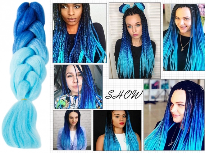 Cheveux synthétiques pour tresses ombrées bleues