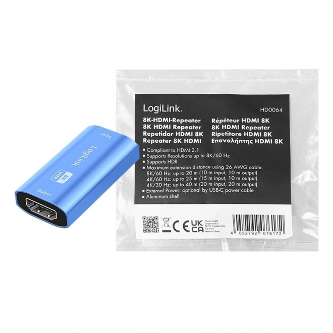 Répéteur HDMI 8K/60HZ HDCP2.3, aluminium bleu