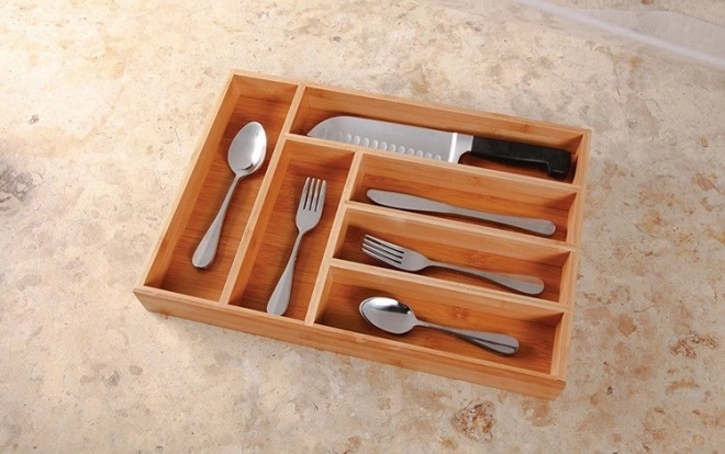 Organisateur de tiroir en bambou pour couverts (6 compartiments)