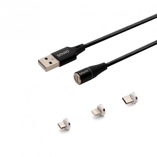 Câble USB Magnétique Savio 3 en 1 type C, Micro et Lightning, noir, 1m