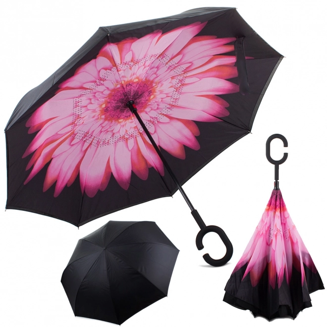 Parapluie inversé pliant, parapluie à fils solides, parapluie debout robuste – rose