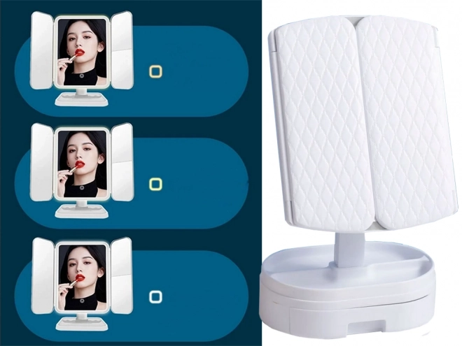 Miroir cosmétique pliable à LED avec éclairage et grossissement