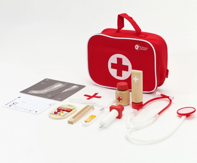 Set docteur/médecin 19 pièces bois/plastique en emballage papier 21x16x8cm