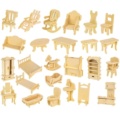 Mobilier en bois pour poupées - ensemble de 34 pièces
