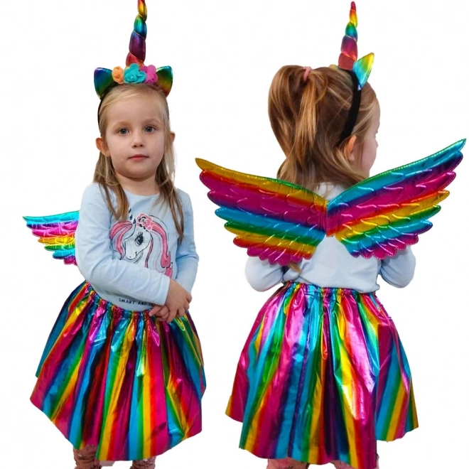 Costume de licorne avec jupe arc-en-ciel et diadème