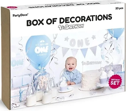 Set de décorations pour 1er anniversaire – bleu‑argent