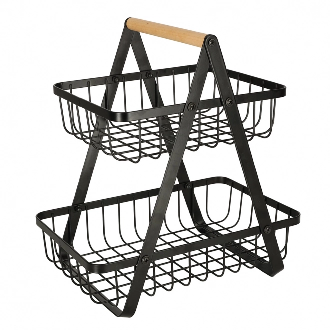 Panier à fruits en métal et bois à deux niveaux