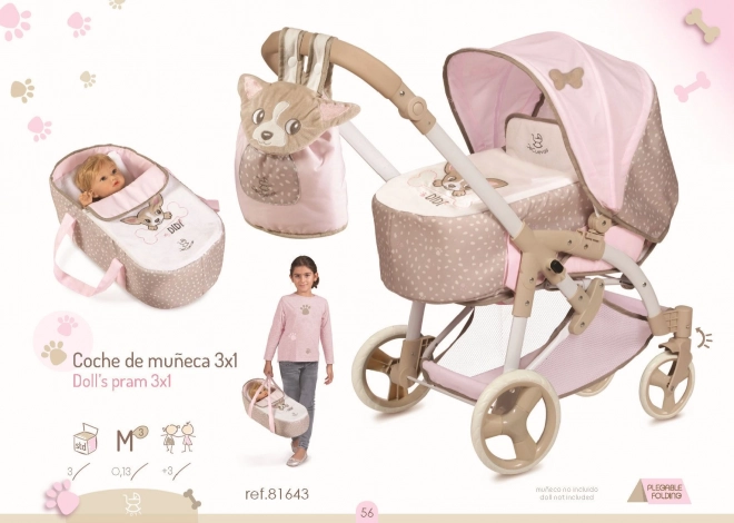 DeCuevas 81643 Poussette pliable pour poupées 3 en 1 avec sac de transport DIDI 2021 - 75 cm