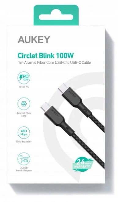 Câble USB-C en Kevlar AUKEY, 1m, 5A, 100W PD
