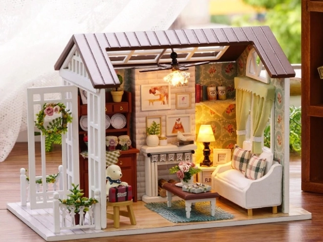 Maison de poupées en bois - modèle salon avec LED