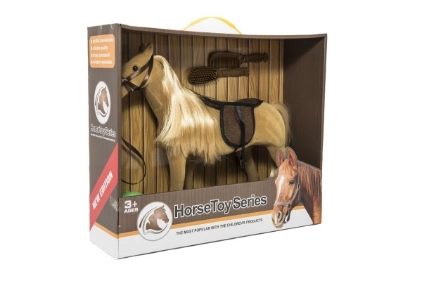 Grand cheval à brosser en peluche avec accessoires plastique 38cm dans une boîte 40x34,5x12cm