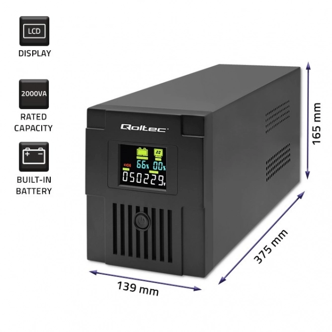 Source d'alimentation de secours Qoltec UPS 2000VA 1200W avec LCD et USB